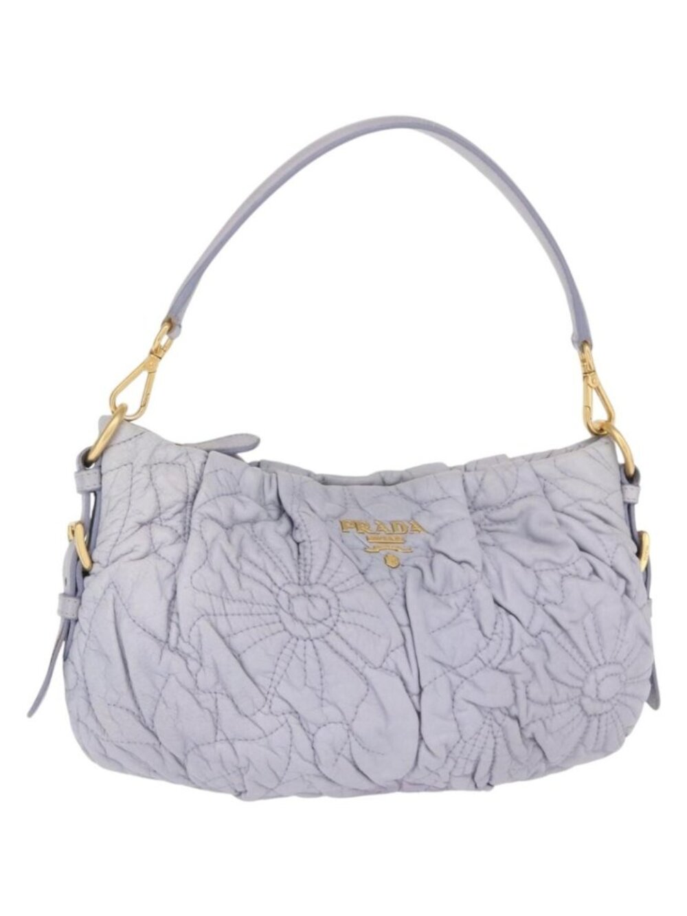 PRADA Flower Quilted Shoulder Bag Leather Gold lavender